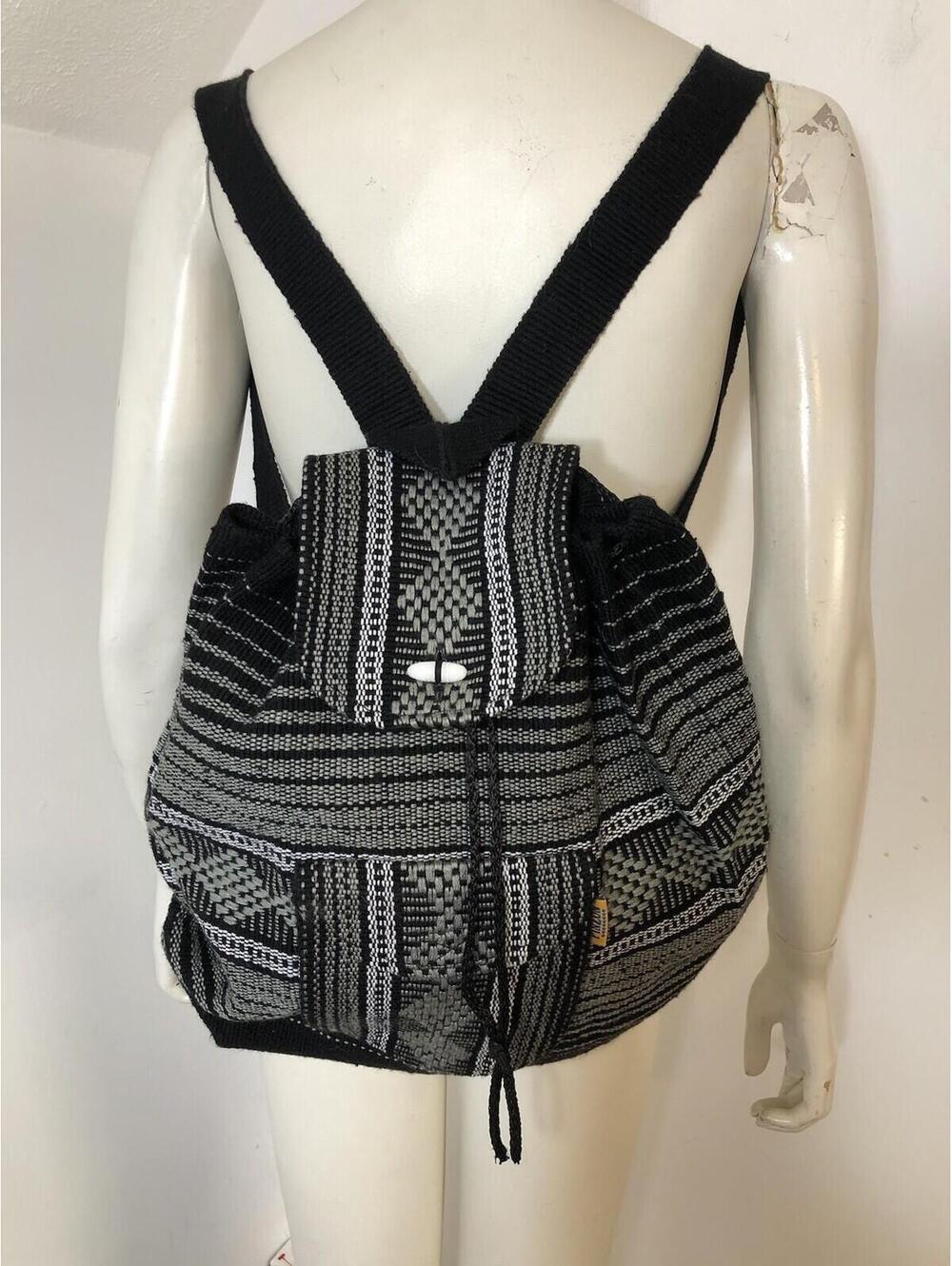 Artesanias Mr Pinzon Woven Black White Drawstring Boho Hippie Bag Rasta Backpack